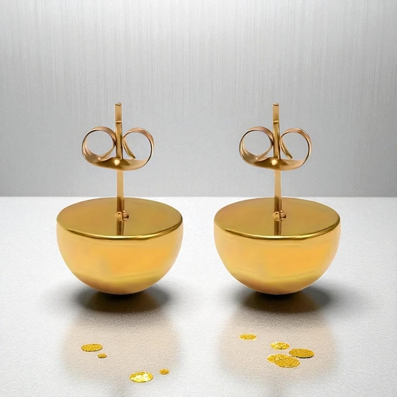 ๐ Minimalist Dome Stud Earrings 18K Gold Plated Stainless Steel Modern Style - Picture 8 of 13
